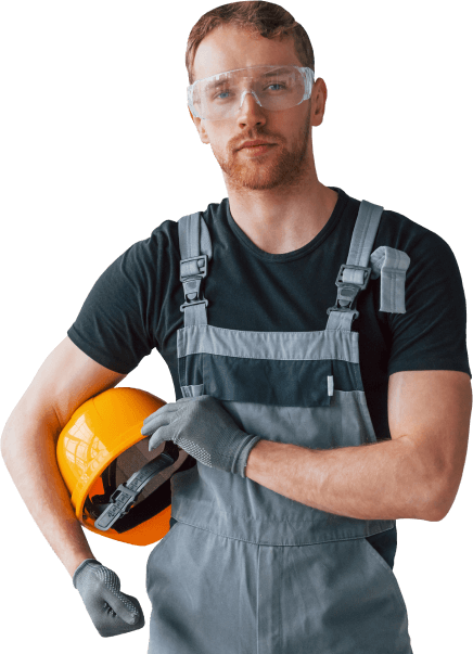 llpp hvac man in overalls holding a helmet and gloves ready for work